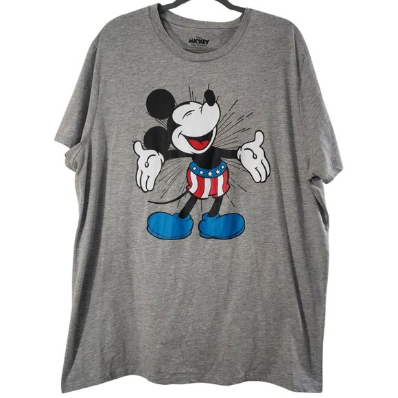 Disney Patriotic Mickey  Mouse Smile Pose Heather Gray Men's Size 2XL - Picture 1 of 7